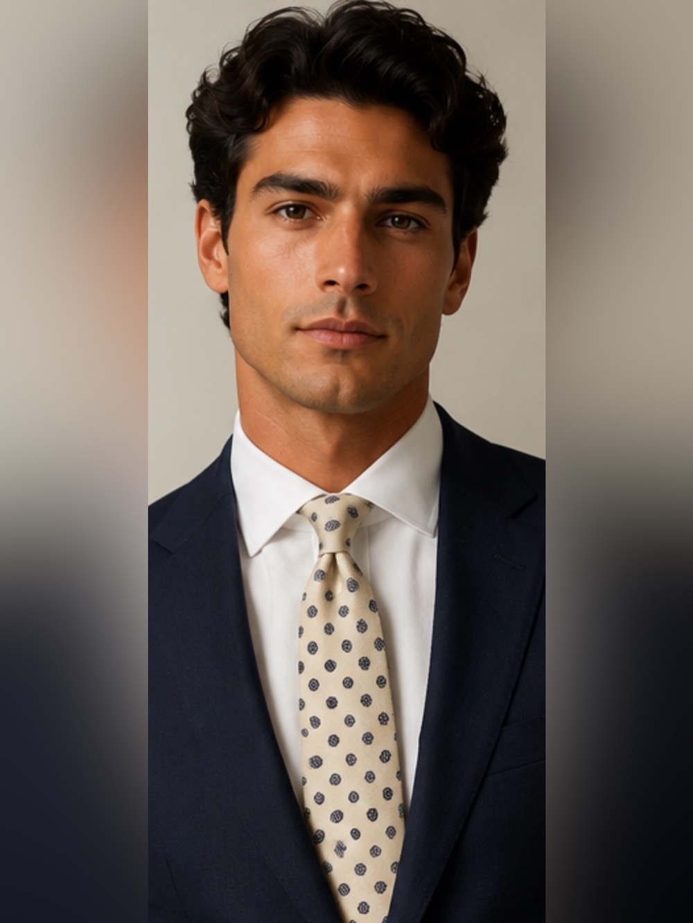 100 % Silk Tie Patterned Cream
